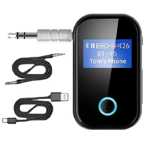 Adaptateur Bluetooth avec écran, récepteur Bluetooth sans fil 5.0 pour voiture avec câble audio 3,5 mm -- (1/5)