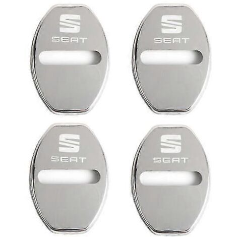 Accessoires de style automobile compatibles avec Seat Leon Ibiza Altea Alhambra : autocollant en acier inoxydable, cache-serrure de porte (lot de 4) - Protection de serrure de porte - argent