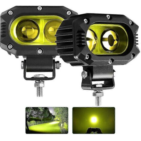 Phares LED Braveway (1 pièce) pour voiture, moto, camion, tracteur, remorque, SUV, quad, feu de travail LED tout-terrain 12 V/24 V, antibrouillard (2 pièces) - Jaune S (1/4)