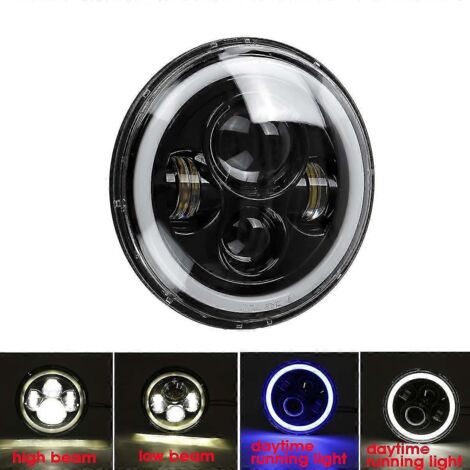 Phare LED 5,75" avec feux de jour LED 5,75" et 5,74" (50 W) pour moto, avec anneaux lumineux (Angel Eye) pour 883 XL883 FXCW--I (1/4)