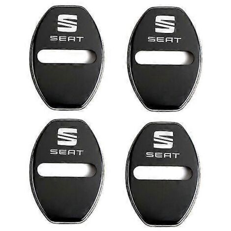 Accessoires de style automobile compatibles avec Seat Leon Ibiza Altea Alhambra : autocollant en acier inoxydable, cache-serrure de porte (lot de 4) - Protection de serrure de porte - Noir (1/5)