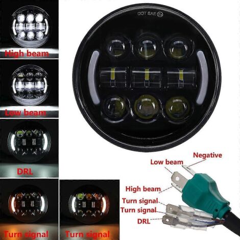 Phare avant LED 5,75" avec feux de jour LED 5,75" et 5,75" (50 W) pour moto, avec anneaux lumineux (Angel Eyes) pour 883 XL883 FXCW--G (1/4)
