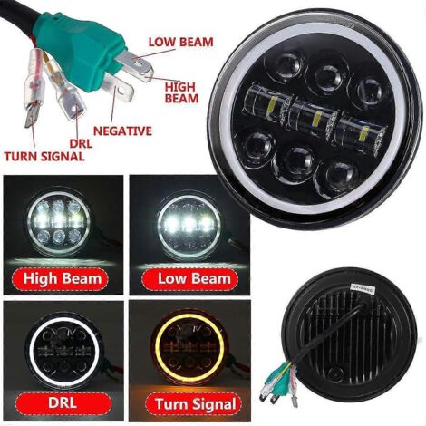 Phare avant LED 5,75" avec feux de jour LED 5,75" et 5,75" (50 W) pour moto, avec feux de jour et anneaux lumineux (Angel Eyes) pour 883 XL883 FXCW--F (1/4)