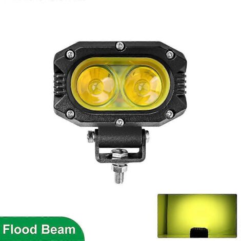 Phares LED Braveway (1 pièce) pour voiture, moto, camion, tracteur, remorque, SUV, quad, feu de travail LED tout-terrain 12 V/24 V, antibrouillard - 12D JAUNE F (1/4)