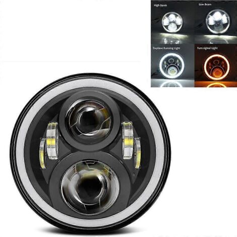 Phare LED rond 7 pouces pour moto Harley Softail Touring Ultra Classic Electra Street Glide Road King Yamaha - 50 W Halo Noir