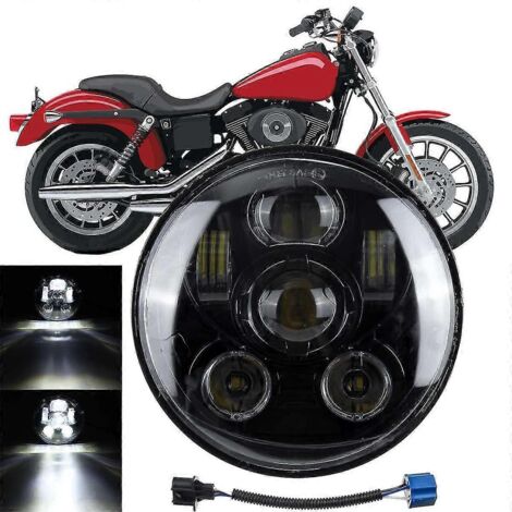 Phare avant LED 5,75" avec feux de jour LED 5,75" et 5,74" (50 W) pour moto, avec anneaux lumineux (Angel Eyes) pour 883 XL883 FXCW--H (1/4)