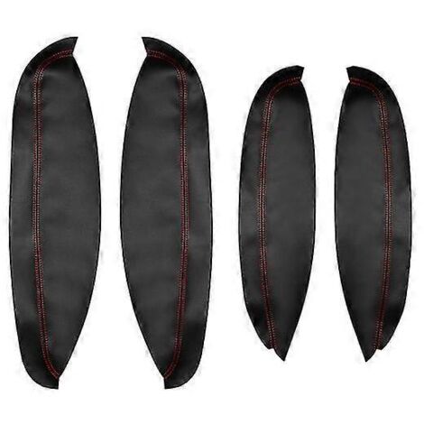Lot de 4 protections d'accoudoirs de porte en similicuir microfibre pour Nissan Qashqai J10 (2007-2015) - Panneaux de porte intérieurs et finitions - Noir et rouge (1/5)