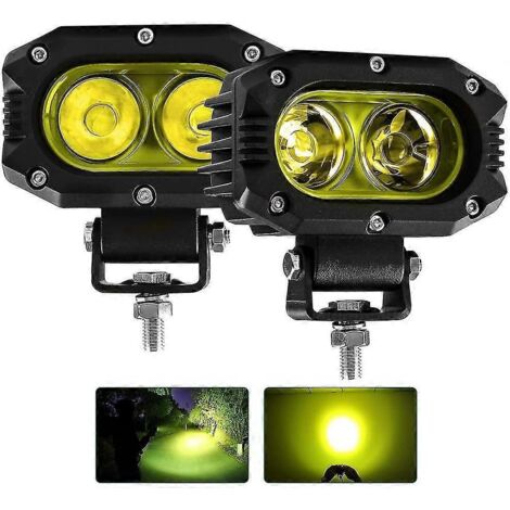 Phares LED Braveway (1 pièce) pour voiture, moto, camion, tracteur, remorque, SUV, quad, feu de travail LED tout-terrain 12 V/24 V, antibrouillard (2 pièces) - Jaune F (1/4)