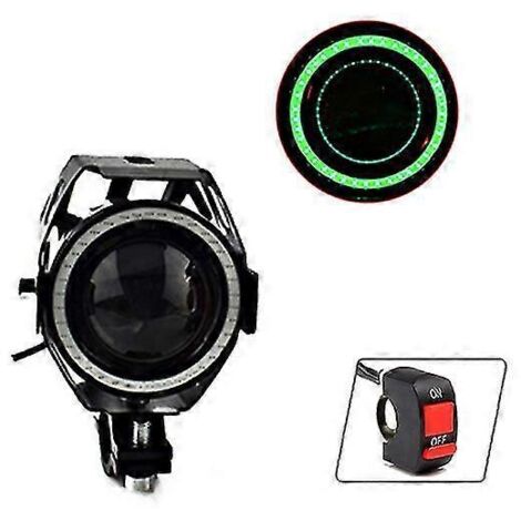 2 phares Angel Eyes pour moto, 125 W, projecteur LED U7, feux de brouillard auxiliaires pour voiture, feux de jour (DRL) - 1 vert avec interrupteur (1/4)