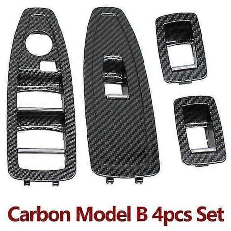Garniture de panneau de commande de lève-vitre en fibre de carbone beige et noire pour portières intérieures BMW Série 1, 3 et 4 (F20, F30, F31, F34, F35) - Kit carbone pour Model B