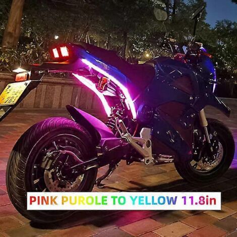 Lot de 2 feux arrière LED décoratifs pour moto, effet eau, rose et jaune, 30 cm (11,8 pouces), étanches et colorés, pour motocross. (1/4)