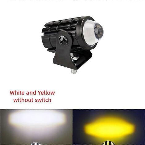 Mini phare de conduite universel bicolore pour moto, quad et scooter, avec projecteur auxiliaire et feu antibrouillard – 1 pièce blanc/jaune (1/4)