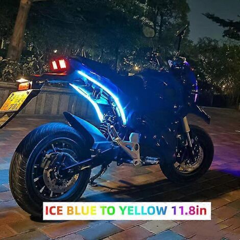 Lot de 2 feux arrière LED décoratifs pour moto, effet eau, lumière douce, étanches et colorés, style motocross - Bleu glacier-jaune, 30 cm (1/4)