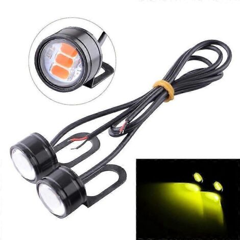 Lot de 2 phares LED 12 V pour moto, type « œil d'aigle », avec feux de recul, antibrouillard et feux de jour (jaunes)
