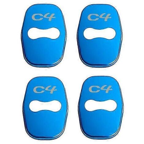 Lot de 4 caches de serrure de porte style auto avec emblème, compatibles avec Citroën C3, C3-XR, C4 et C5. Accessoires en acier inoxydable. Protection de serrure de porte pour C4 (bleu). (1/5)