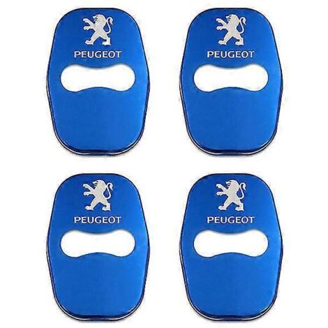 Lot de 4 protections métalliques pour serrures de portières Peugeot 206, 308, 307, 208, 3008, 407, 2008, 508 et 408. Accessoires auto - Protections pour serrures de portières - Bleu (lot de 4). (1/5)