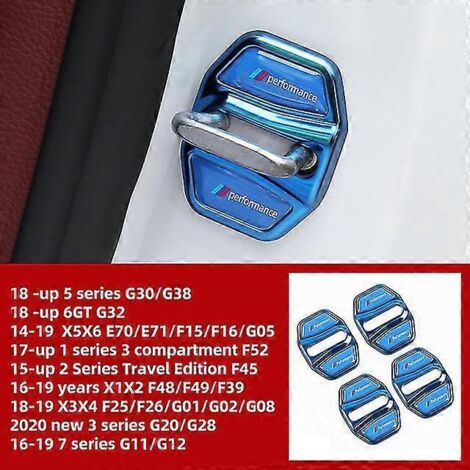 Lot de 4 protections de serrures de portières pour BMW Série 1, 2, 3 et 5 (F10, F15, F30, F25, F26, F46, G11, G20, G30) - Autocollants de protection pour portières - Bleu (1/5)