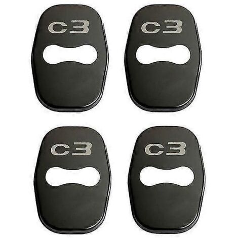 Lot de 4 caches de serrure de porte style auto avec emblème, compatibles avec Citroën C3, C3-XR, C4 et C5. Accessoires en acier inoxydable. Protection de serrure de porte pour C3 (noir). (1/5)