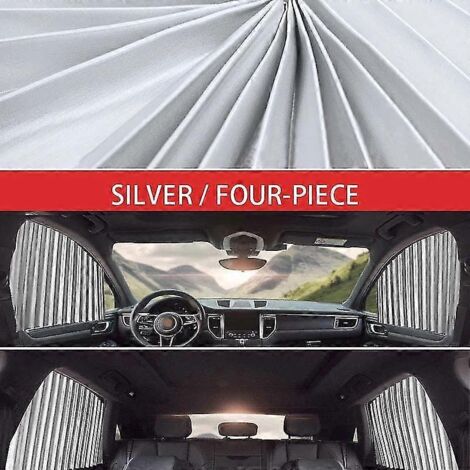 Rideaux de voiture élégants, pare-soleil, protection UV pour vitres latérales, accessoires pour vitres avant et arrière - 4 pièces argentées (1/5)