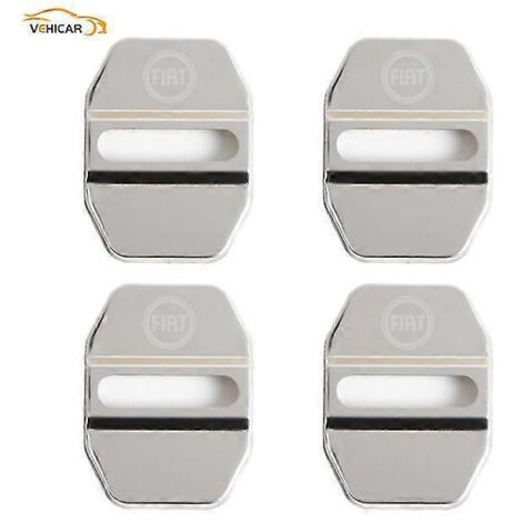 Vehicar Lot de 4 caches de serrures de portières pour Fiat 500 Viaggio Freemont - Accessoires auto décoratifs - Acier inoxydable étanche - Protection de serrure de portière - Argent (1/5)