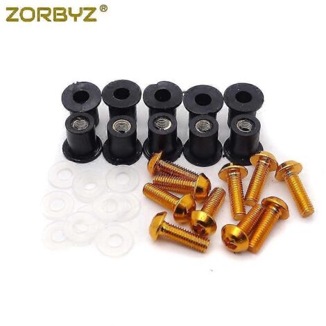 Kit de 10 vis M5 pour pare-brise de moto avec écrous et rondelles - Doré (1/5)