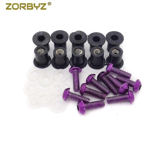 Kit de 10 vis, boulons et écrous M5 pour pare-brise de moto, avec rondelles et écrous – violet (1/5)