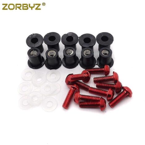 Kit de 10 vis M5 pour pare-brise de moto avec écrous et rondelles - Rouge (1/5)