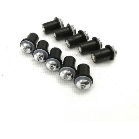 Lot de 10 vis de pare-brise M5 (5 mm) avec rondelles et écrous pour Yamaha YZF R1 R6 R7 600R 750R 1000R FZ1 FZ6 FZ6R FJR1300 - Argent (1/4)