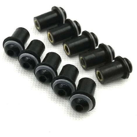 Lot de 10 vis de pare-brise M5 (5 mm) avec rondelles et écrous pour Yamaha YZF R1 R6 R7 600R 750R 1000R FZ1 FZ6 FZ6R FJR1300 - Noir (1/4)