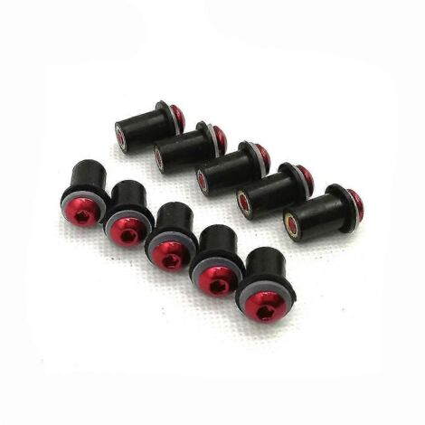 Lot de 10 vis de pare-brise M5 (5 mm) avec rondelles et écrous pour Yamaha YZF R1 R6 R7 600R 750R 1000R FZ1 FZ6 FZ6R FJR1300 - Rouge (1/4)