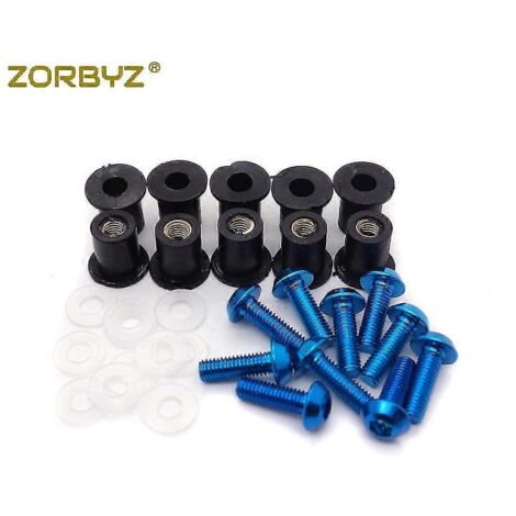 Kit de 10 vis M5 pour pare-brise de moto avec écrous et rondelles - Bleu (1/5)