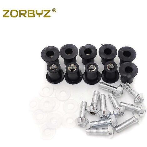 Kit de 10 vis M5 pour pare-brise de moto (écrous et rondelles inclus) - Argenté (1/5)
