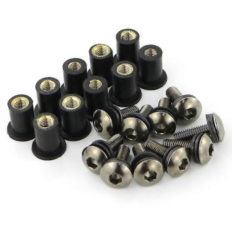 Kit de 10 vis M516 pour pare-brise Honda CBR125R, CBR150R, CBR250R, CBR300R, CBR250RR, CBR400R, CBR500R, CBR600F, CBR650F et CBR650R (acier et titane). (1/4)