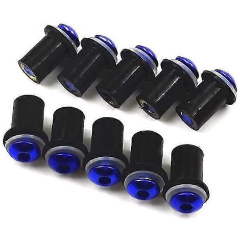 Lot de 10 vis de pare-brise M5 (5 mm) avec rondelles et écrous pour Yamaha YZF R1 R6 R7 600R 750R 1000R FZ1 FZ6 FZ6R FJR1300 (bleu) (1/4)