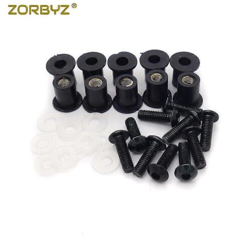 Kit de 10 vis M5 pour pare-brise de moto avec écrous et rondelles - Noir (1/5)