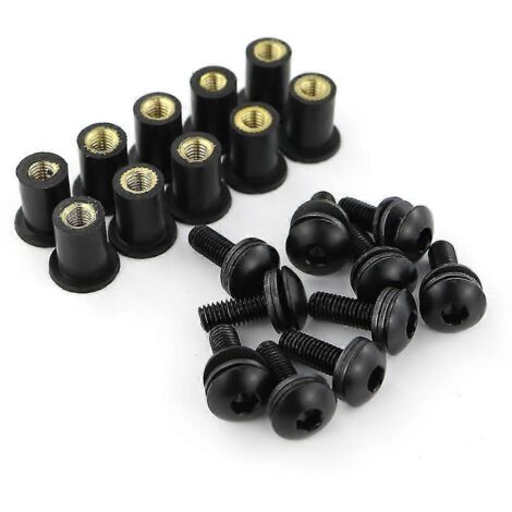 Kit de 10 vis M516 pour pare-brise Honda CBR125R, CBR150R, CBR250R, CBR300R, CBR250RR, CBR400R, CBR500R, CBR600F, CBR650F et CBR650R - Acier noir (1/5)