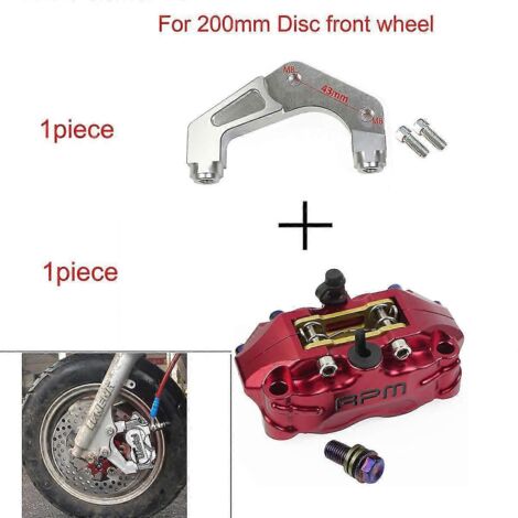 Étrier de frein à disque pour moto 200 mm 220 mm avant/arrière, 4 pistons, montage radial, 82 mm tr/min, pour scooter RSZ, Jog, Dirt Pit Bike, Grom - Rouge, support en A 200 (1/5)