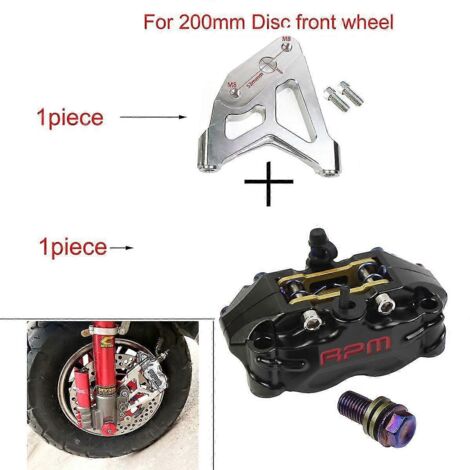 Étrier de frein à disque pour moto 200 mm 220 mm avant/arrière, 4 pistons, montage radial, 82 mm de débattement, pour scooter RSZ, Jog, Dirt Pit Bike, Grom - support B noir 200 (1/5)