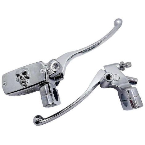 Pour Yamaha Virago, Kawasaki Vulcan, Suzuki Intruder, universel, 2 pièces, chromé, 25 mm, maître-cylindre de frein et d'embrayage de moto, motif crâne. (1/5)