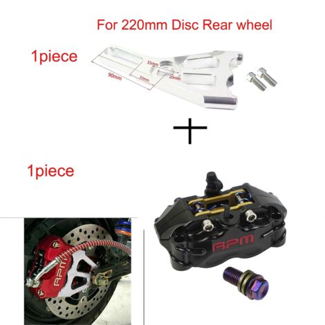 Étrier de frein à disque pour moto, 200 mm/220 mm, avant/arrière, 4 pistons, montage radial, 82 mm de débattement, pour scooter RSZ, Jog, Dirt Pit Bike, Grom – support en C noir 220 (1/5)