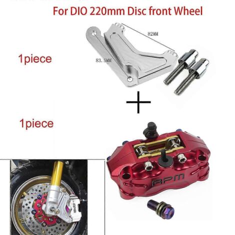 Étrier de frein à disque pour moto, 200 mm/220 mm, avant/arrière, 4 pistons, montage radial, vitesse de rotation de 82 mm, pour scooter RSZ, Jog, Dirt Pit Bike, Grom - Support en D rouge 220 (1/5)