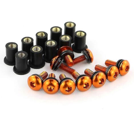 Lot de 10 vis M516 pour pare-brise et déflecteurs de pare-brise Kawasaki ZX6R, ZX7R, ZX9R, ZX10R, ZX12R et ZX14R (orange) (1/5)