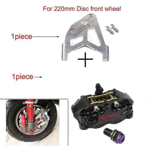 Étrier de frein à disque pour moto, 200 mm/220 mm, avant/arrière, 4 pistons, montage radial, 82 mm de débattement, pour scooter RSZ, Jog, Dirt Pit Bike, Grom - support B noir 220 (1/5)