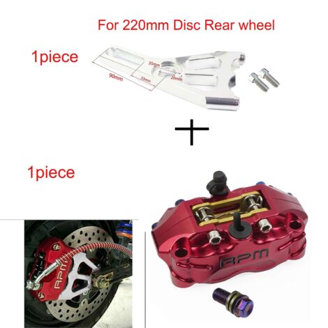 Étrier de frein à disque pour moto, 200 mm/220 mm, avant/arrière, 4 pistons, montage radial, vitesse de rotation de 82 mm, pour scooter RSZ, Jog, Dirt Pit Bike, Grom - Support en C rouge 220 (1/5)