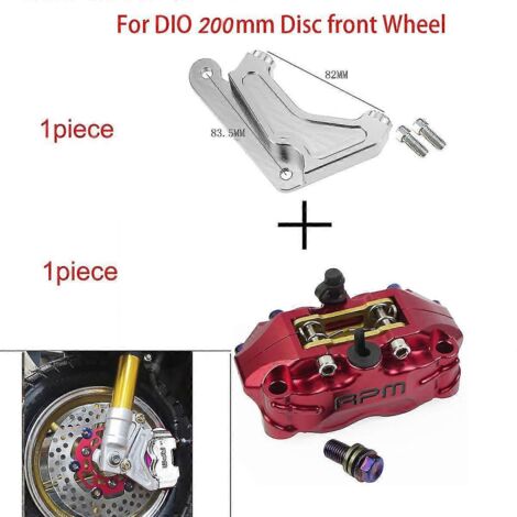 Étrier de frein à disque pour moto 200 mm 220 mm avant/arrière, 4 pistons, montage radial, 82 mm de rotation, pour scooter RSZ, Jog, Dirt Pit Bike, Grom - Support en D rouge 200 (1/5)