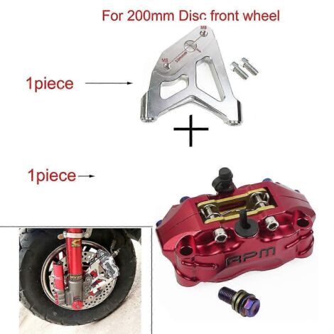Étrier de frein à disque pour moto 200 mm 220 mm avant/arrière, 4 pistons, montage radial, 82 mm de rotation, pour scooter RSZ, Jog, Dirt Pit Bike, Grom - Support B rouge 200 (1/5)