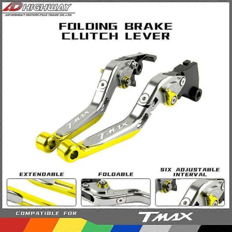 Leviers de frein et d'embrayage pliables, extensibles et réglables pour Yamaha Tmax 530 Dx/SX 2012-2019, T-max 500 2008-2011 et Tmax 560 2020-2021 - Noir (1/5)