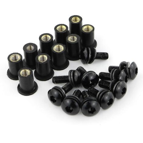 Lot de 10 vis M516 pour pare-brise et déflecteurs de pare-brise Kawasaki ZX6R, ZX7R, ZX9R, ZX10R, ZX12R et ZX14R - Noir (1/5)