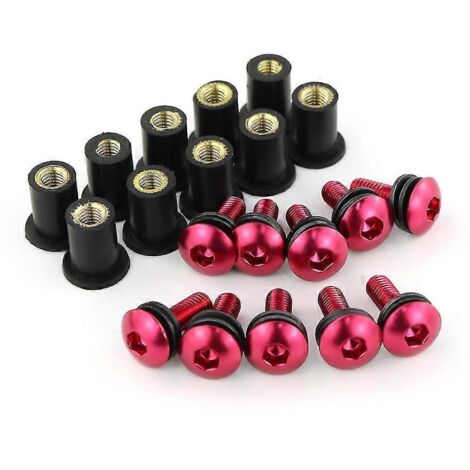 Lot de 10 vis M516 pour pare-brise et déflecteurs de pare-brise Kawasaki ZX6R, ZX7R, ZX9R, ZX10R, ZX12R et ZX14R (rouge) (1/5)