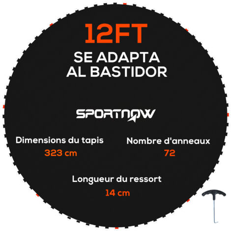 Tapis de saut de remplacement pour trampoline Ø 3,7 m, compatible ressorts 14 cm, rechange durable pour trampoline rond, idéal pour jardin et extérieur.